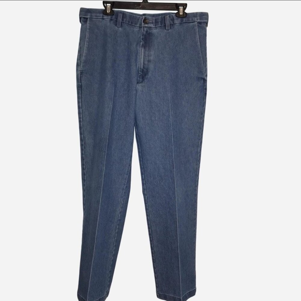 Haggar men's classic fit denim trousers, hidden stretch waistband, size 36 X 34
